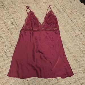 Lace-Trim Satin Chemise Slip Nightgown